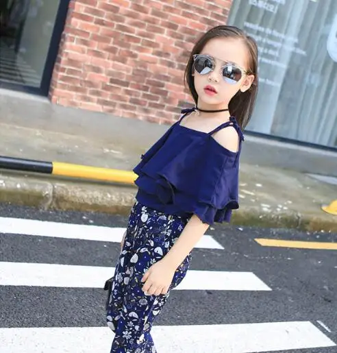 Комплекты одежды для девочек-подростков 2020 новые модные топы и штаны с принтом