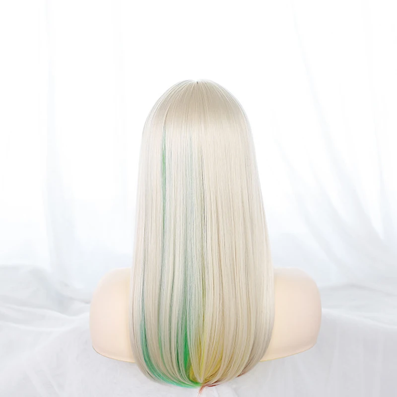 

Women Long Straight Hair Bangs Gradient Color Wig Synthetic Hair Daily Cosplay