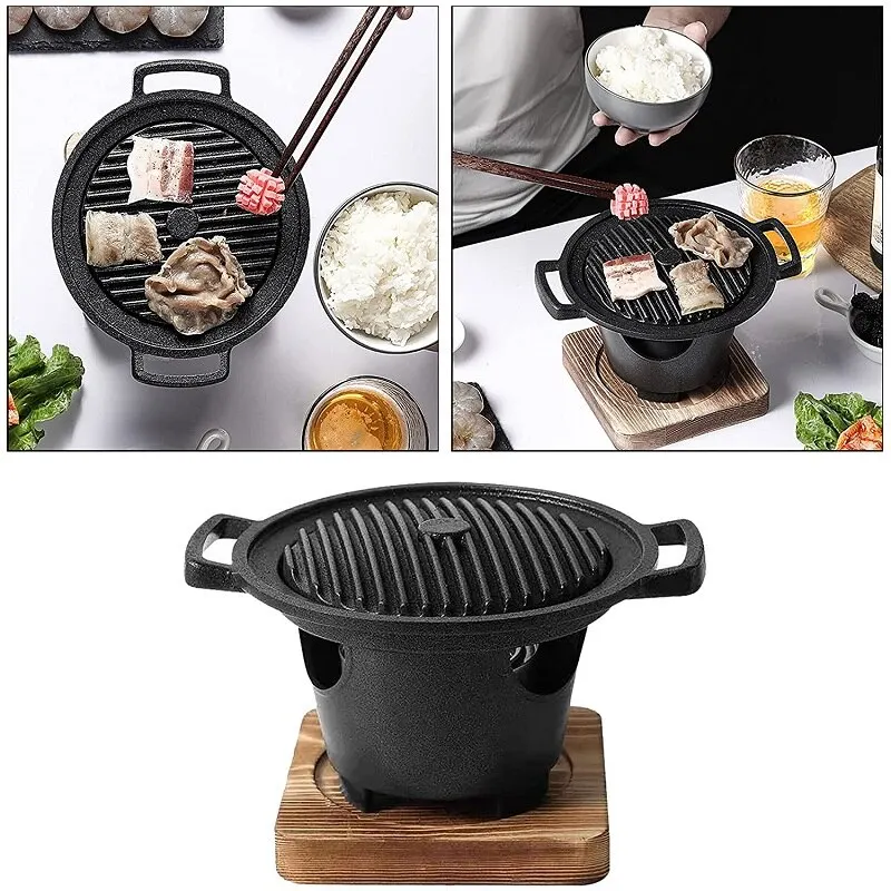

Mini BBQ Grill Japanese Alcohol Stove One Person Home Smokeless Barbecue Grill Outdoor BBQ Oven Plate Roasting Cooker Meat Tools