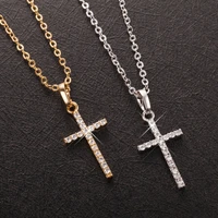 fashion rhinestone cross necklace gold silver color crystal jesus cross pendant for men women couple jewelry gift lol wholesale