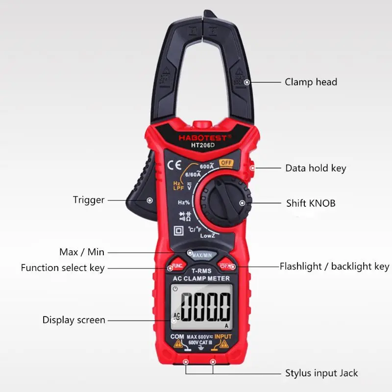 

HT206 AC/DC Цифровой клещи мультиметр Высокая точность емкость NCV Ом Гц Тестер