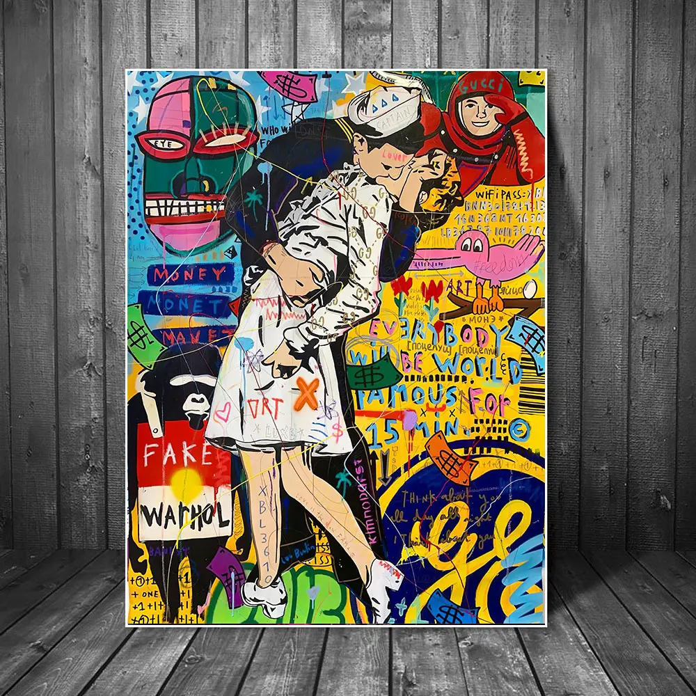 

Graffiti Paintings whith Kiss Lovers Print Fake Warhol Modern Wall Art Picture Canvas Painting Oil Painting Poster Decor Home