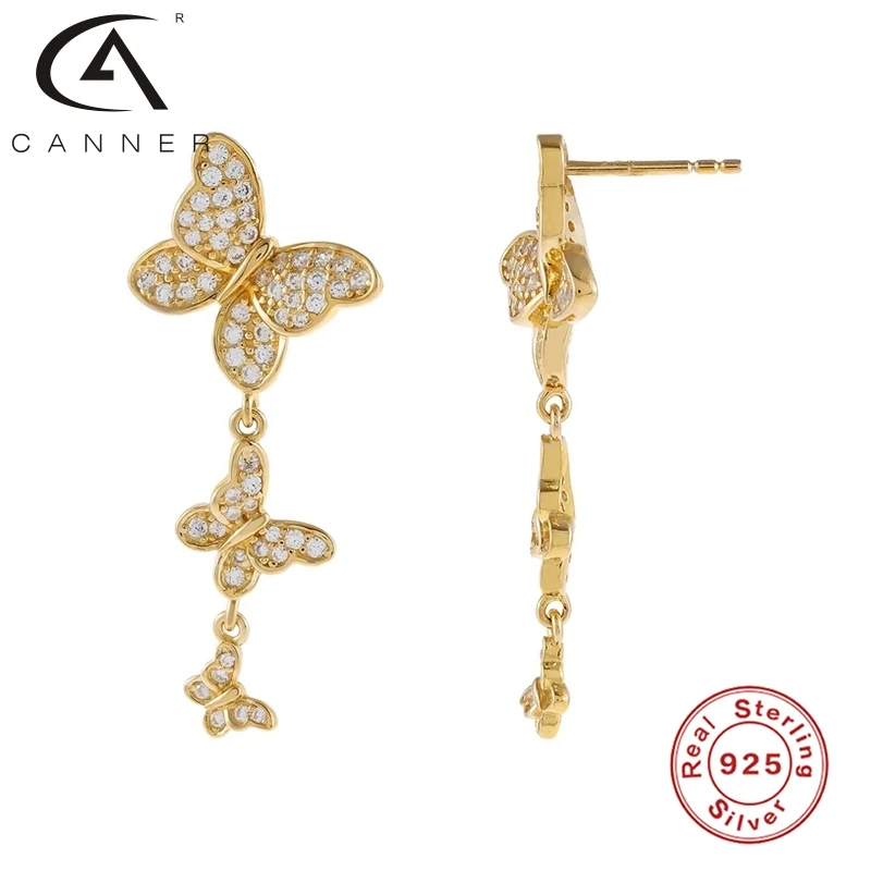 

Женские простые серьги-гвоздики в форме бабочки, золотистые серьги с кисточками, 925