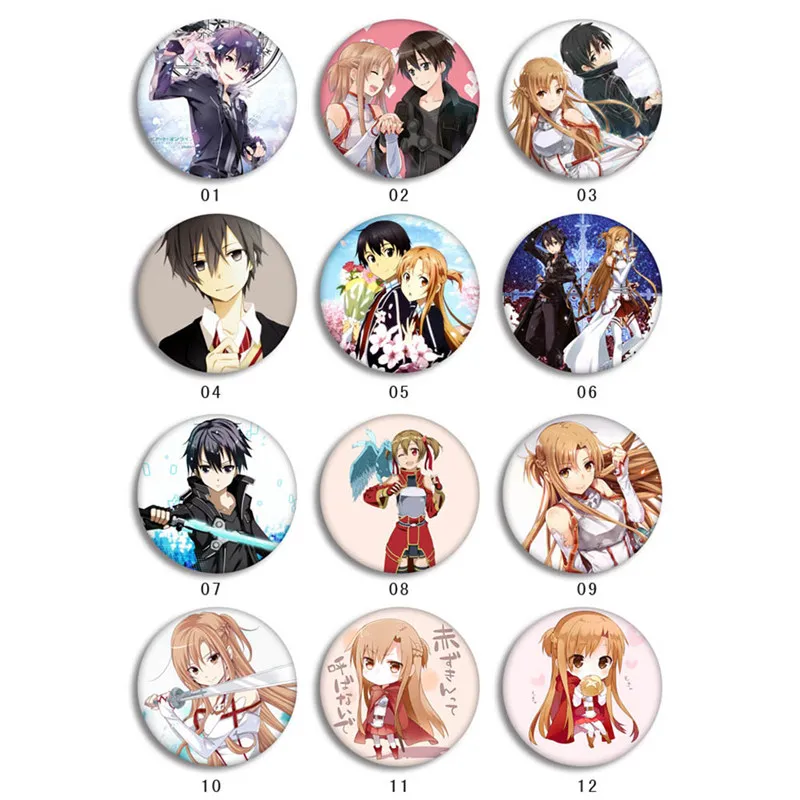 12 видов стилей аниме меч искусство онлайн мультфильм брошь булавки значок