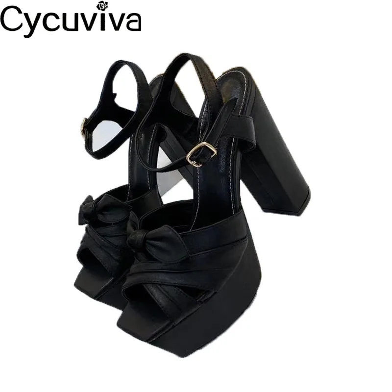 Шикарные босоножки на высоком каблуке с черным бантом удобная обувь для