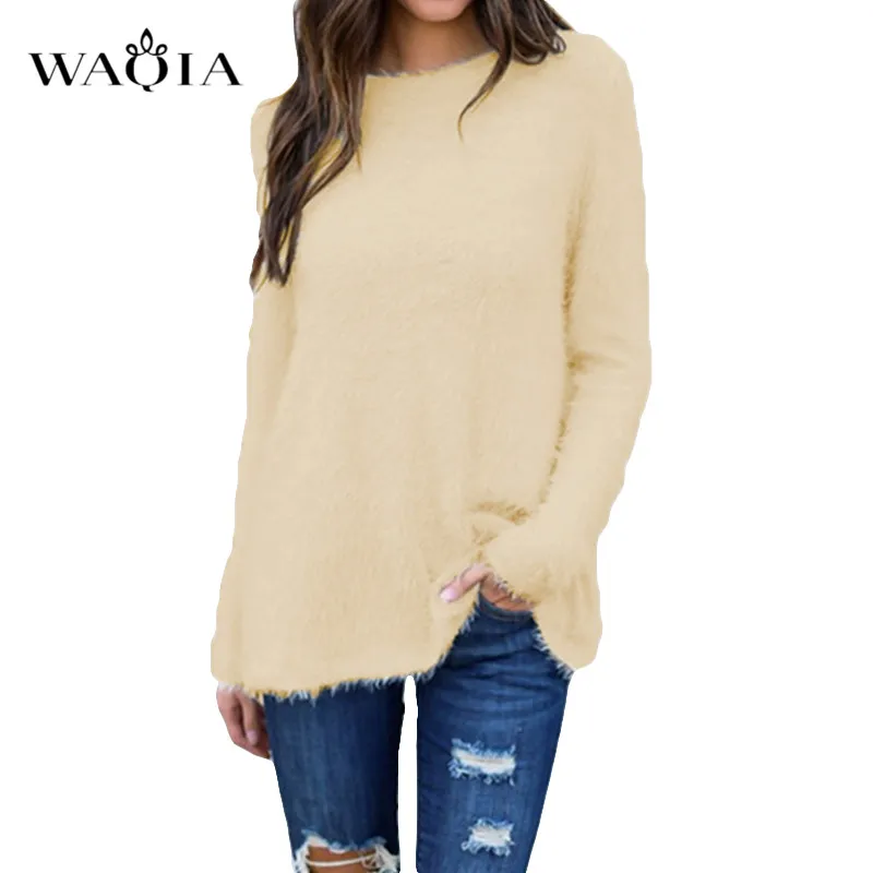 Pullovers 2019 Autumn Winter Women O-Neck Sweater Loose Knitted Ladies Female Plus Size Casual Solid Color Plush | Женская одежда
