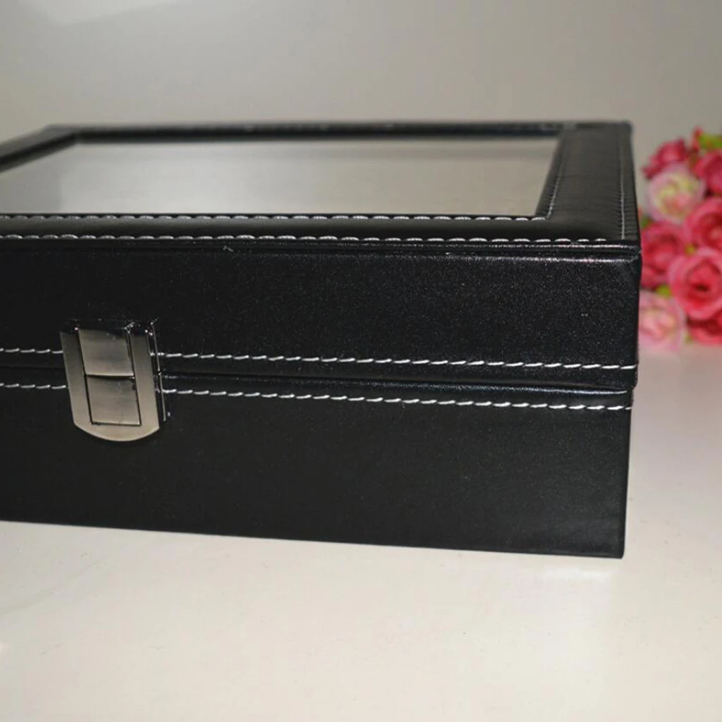 

10 Grids Solid Wood Watch Box Organizer with Glass Display Top