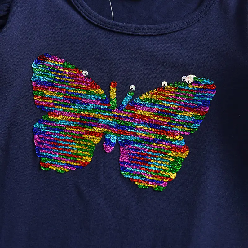 Dxton Long Sleeve Girls Dress 2019 Winter Children Costume Sequin Butterfly Striped Casual Dresses Christmas Baby Clothes | Детская