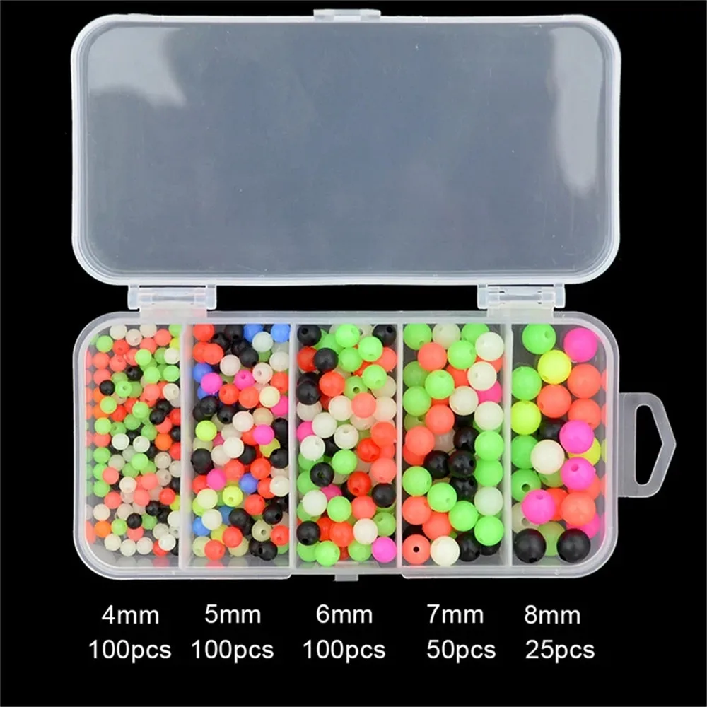 

375pcs/set 4/5/6/7/8mm Mixed Color Fishing Beads Assorted Hard Plastic Round Floating Fishing Beads Fishing Gadgets Accessories