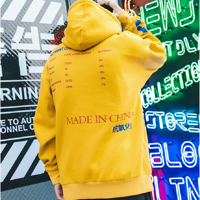 Black Oversized hoodie men Letter Print Hooded Sweatshirts Male Lemon Tea Fleece Pullover Men's Hoddies Long Streetwear Hip Hop | Мужская