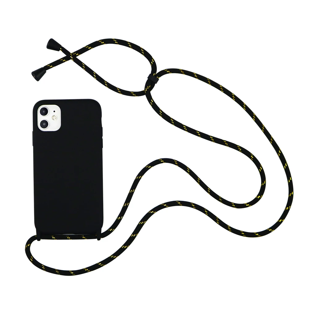 

Candy Color Liquid Silicone Phone Case For iPhone 14 13 12 11 Pro Xs Max XR With Lanyard Necklace Cross Body Shoulder Cord Case