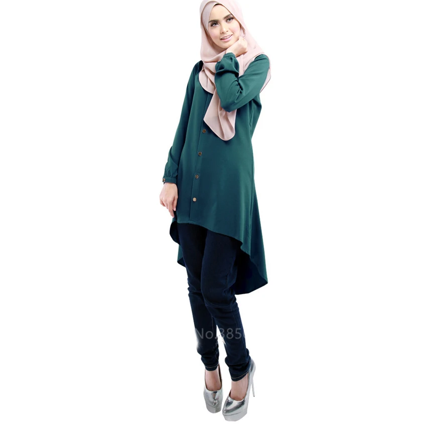

Women Muslim Abaya Solid Color Loose Button Shirt Dress Adult Elegant Islamic Arabic Irregular Robe Cardigan Turkish Clothing