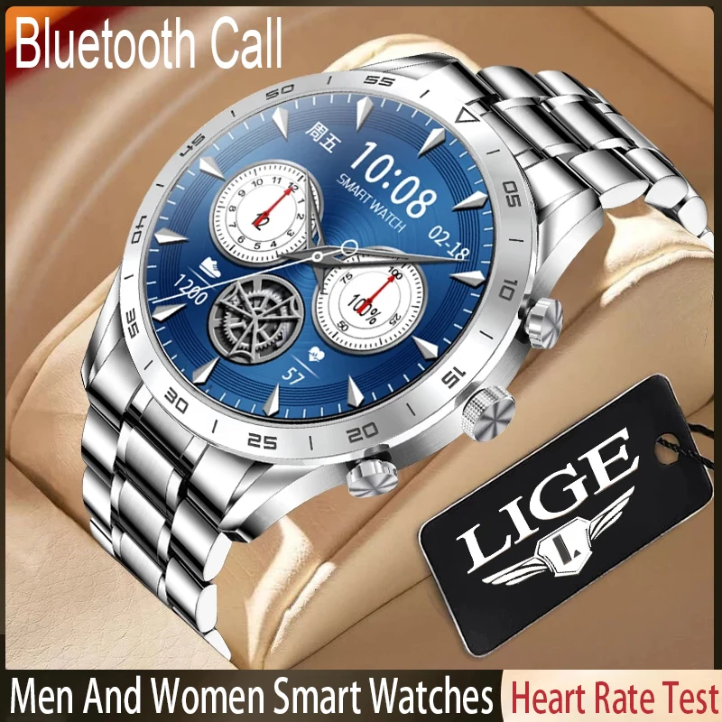 

LIGE Steel Strap Bluetooth Call Men Smart Watch Full Colour Screen Fitness Tracker 2022 New Sport Waterproof Luxury Men Watches