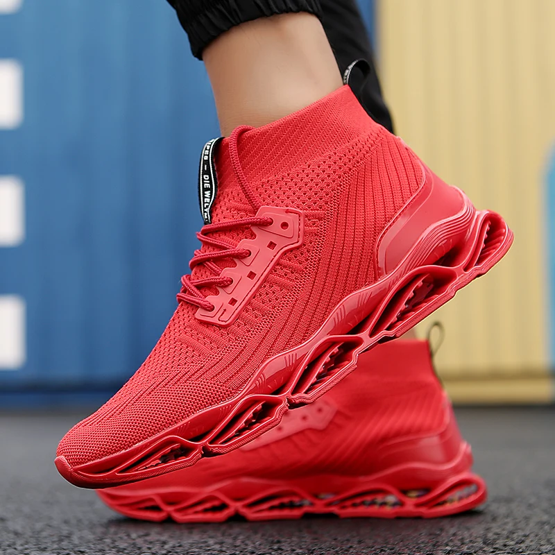 Blade Running Shoes For Men Breathable Mesh Socks Sneakers Antiskid Damping Outsole Athletic Sport Training shoes High-top | Спорт и