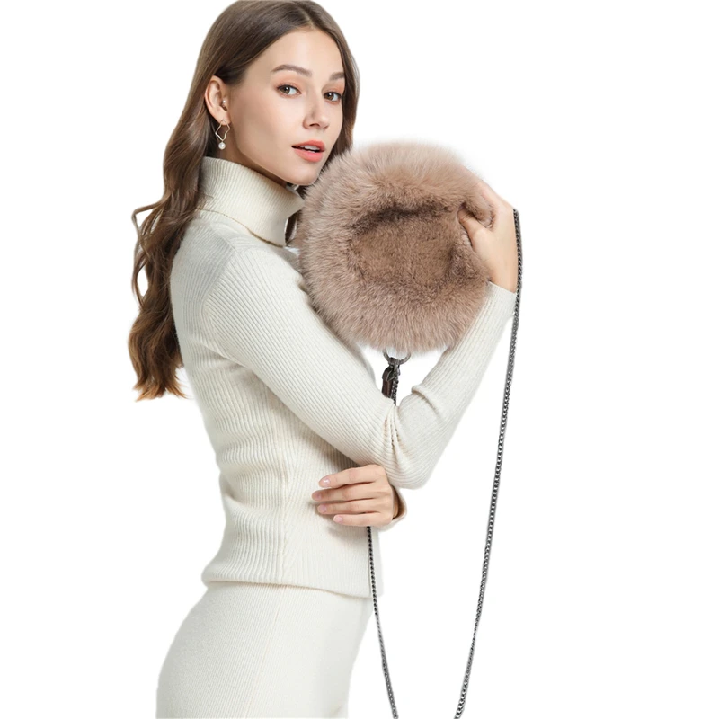 

IANLAN Womens Genuine Full-pelt Fox Fur Shoulder Bags Ladies Solid Real Fur Coin Purse , Card Holder, Mobile Phone Bag IL00535