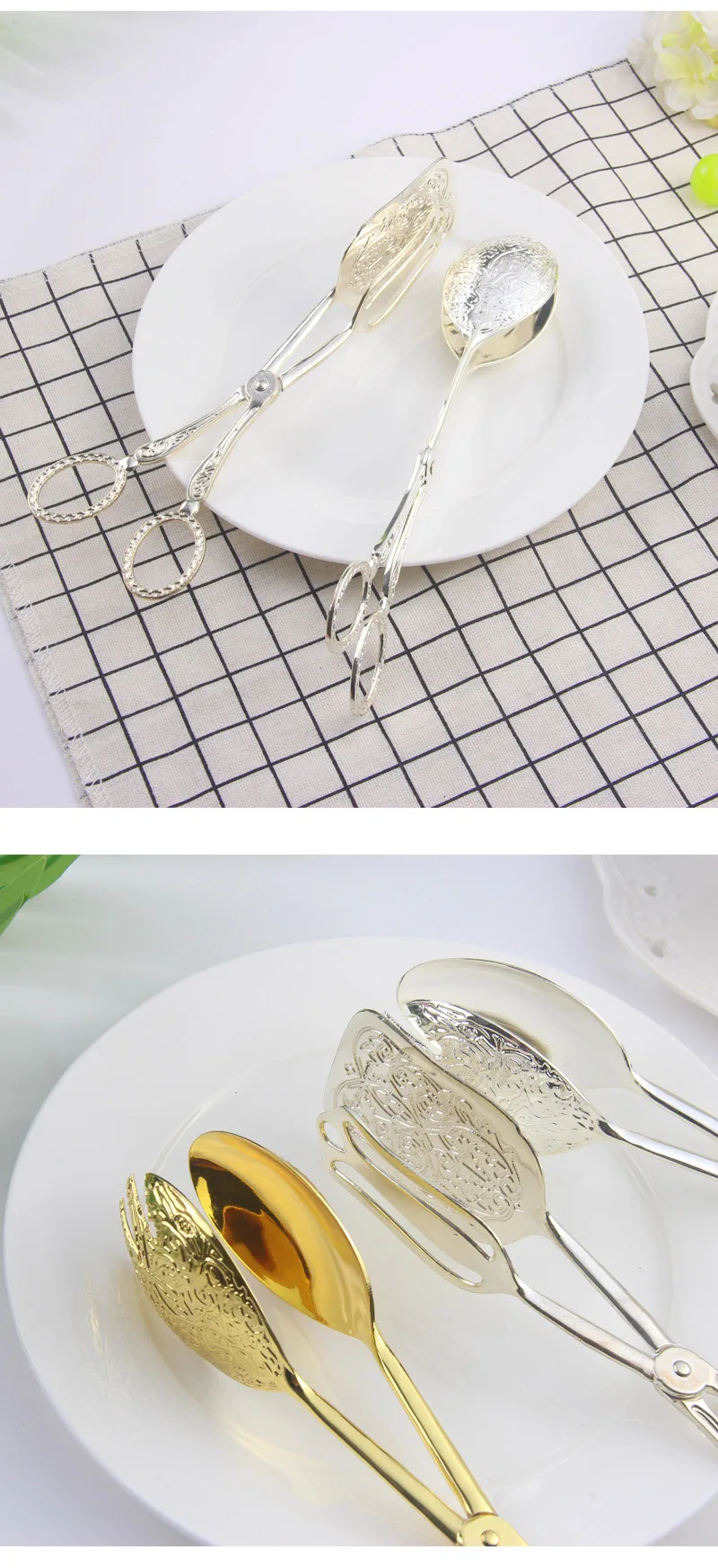 

Food Tong Gold-plated Snack Cake Clip Salad Bread Pastry Clamp Baking Barbecue Tool Fruit Salad Cake Clip Kitchen Utensils