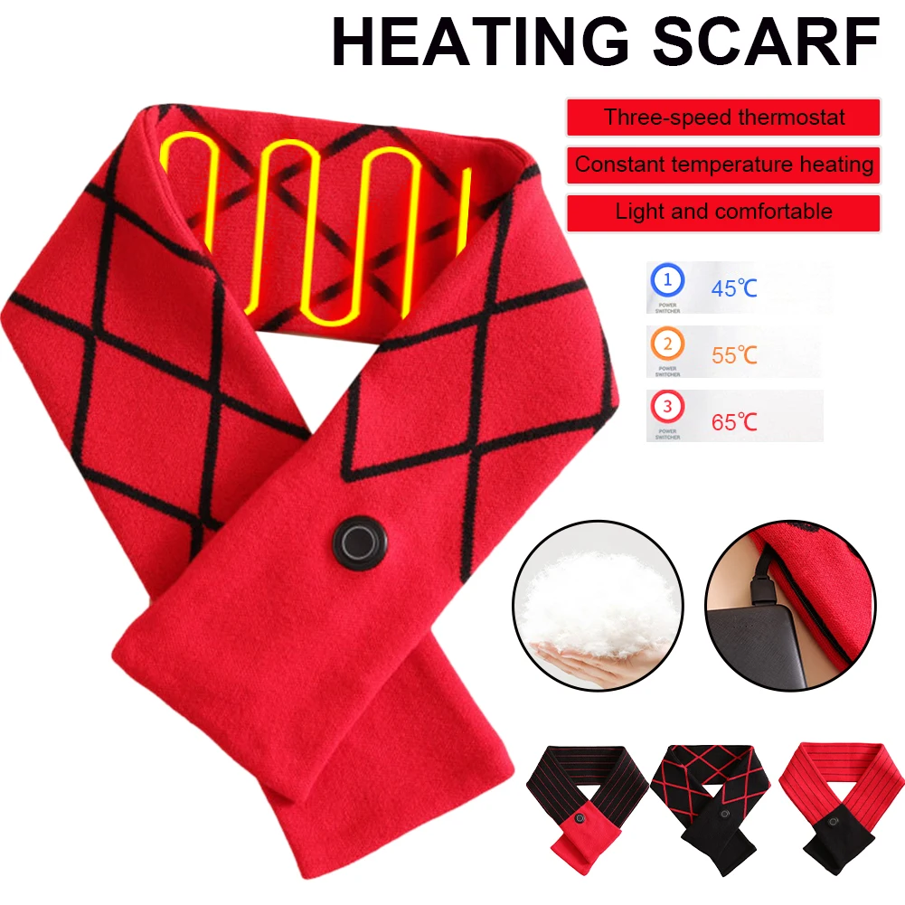 

2021 Heated Scarf Winter Warm USB Electric Heating Scarf Neck Wrap Adjustable 3 Heating Levels Cashmere Shawl for Men and Women