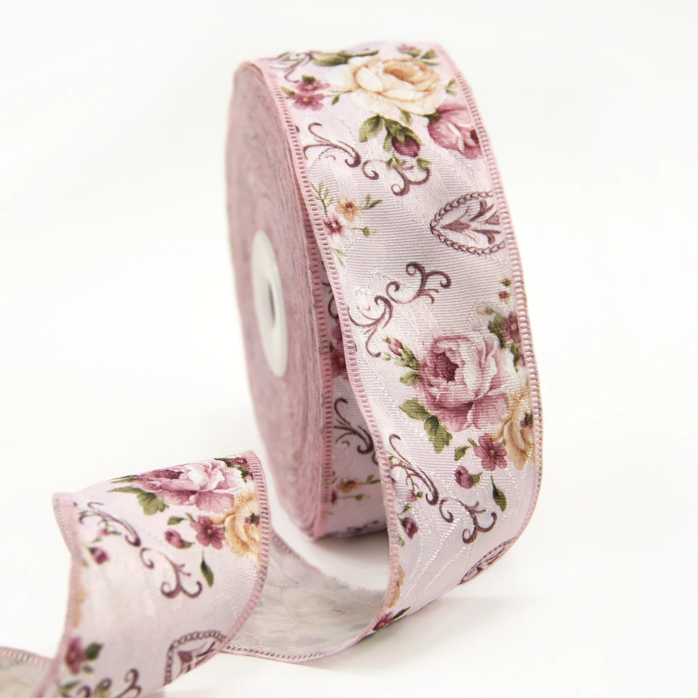 С изображением рождественского цветка набивная льняная лента 25yds DIY материалы