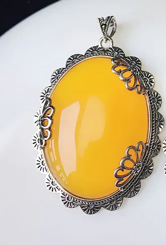Yellow agate pendant FNJ желтый кулон 925 Серебряный висящий красный камень чистый S925 тайские серебряные подвески для женщин для изготовления ювелирных изделий - Окраска металла: Yellow agate pendant