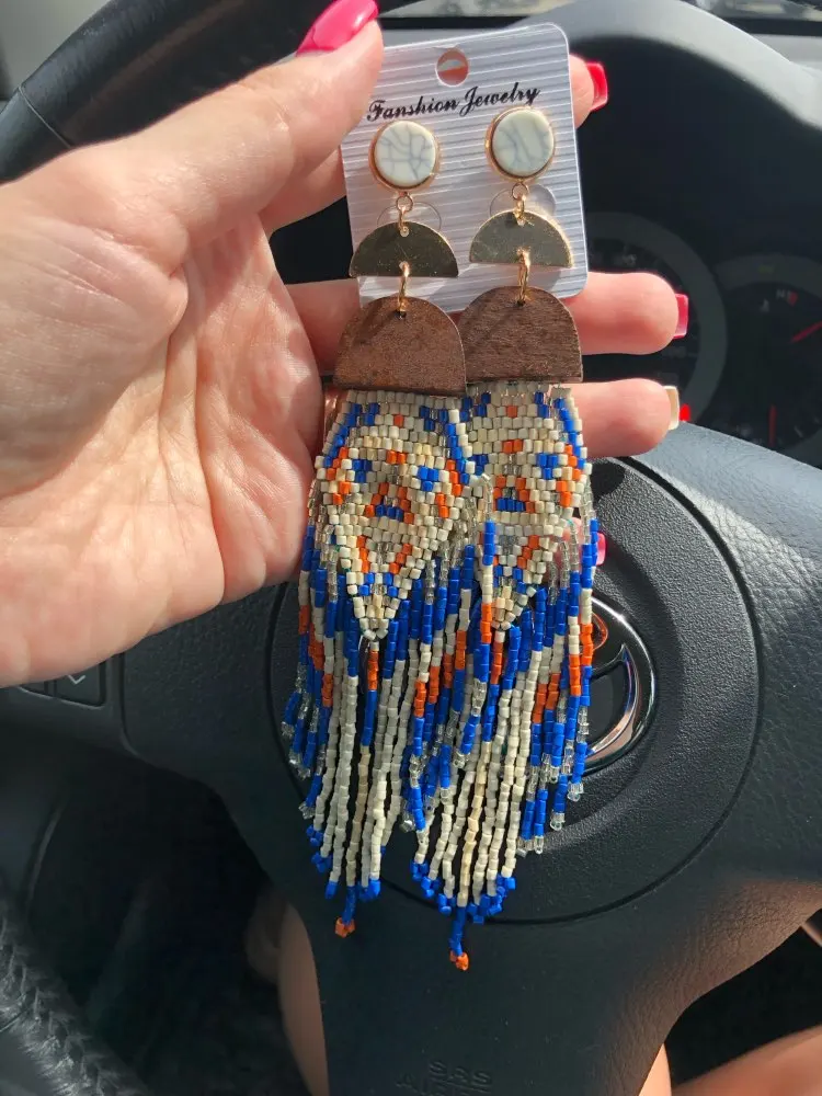 Dvacaman большие бусы серьги с бахромой для женщин Boho Этнические длинные висячие серьги массивные ювелирные изделия для свадьбы