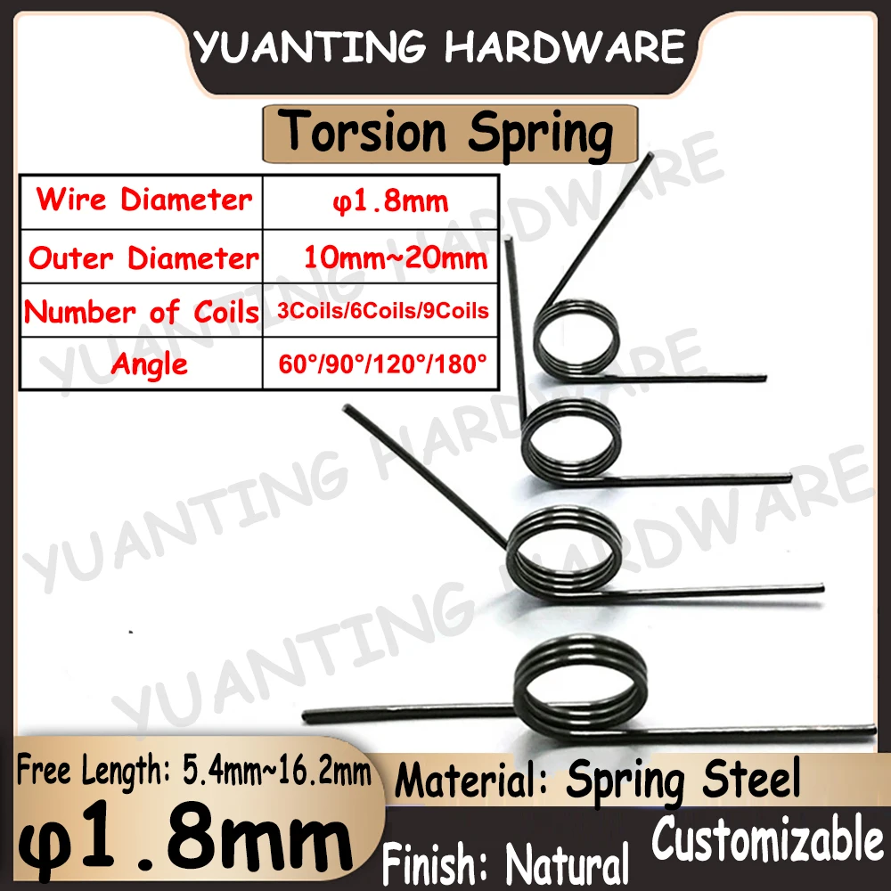 10Pcs Wire Diameter 1.8mm 3/6/9Coils Spring Steel V-spring Torsion Springs Hairpin Spring 180/120/90/60 Degree