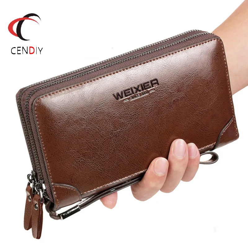 

Vintage Men Wallets Long Style High Quality Card Holder Clutch Male Purse Zipper Large Capacity Brand PU Leather Wallet for Men