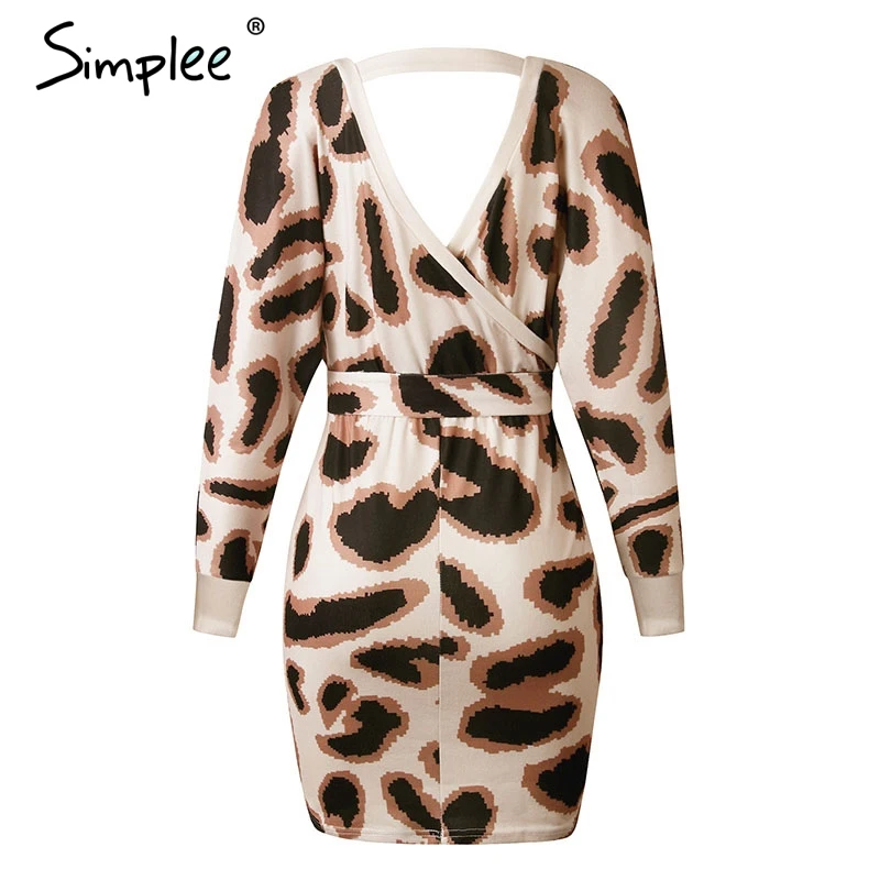 Simplee Sexy v-образным вырезом платье женщин высокой талией леопардовое платье женский вечернее платье Элегантные дамы шикарные уличные платья ночной клуб платье