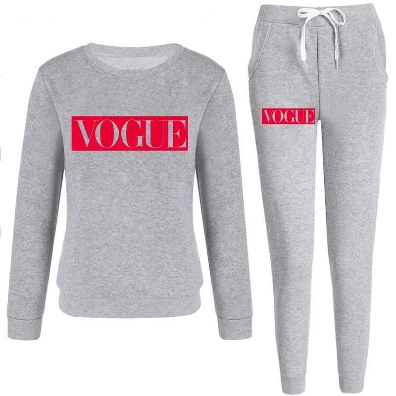 

Outfits Winter Women's Suit VOGUE Letter Patchwork 0-Neck Keep Warm Clothes Sweatshirt + Long Pant 2 Piece Set Plus Size 5XL