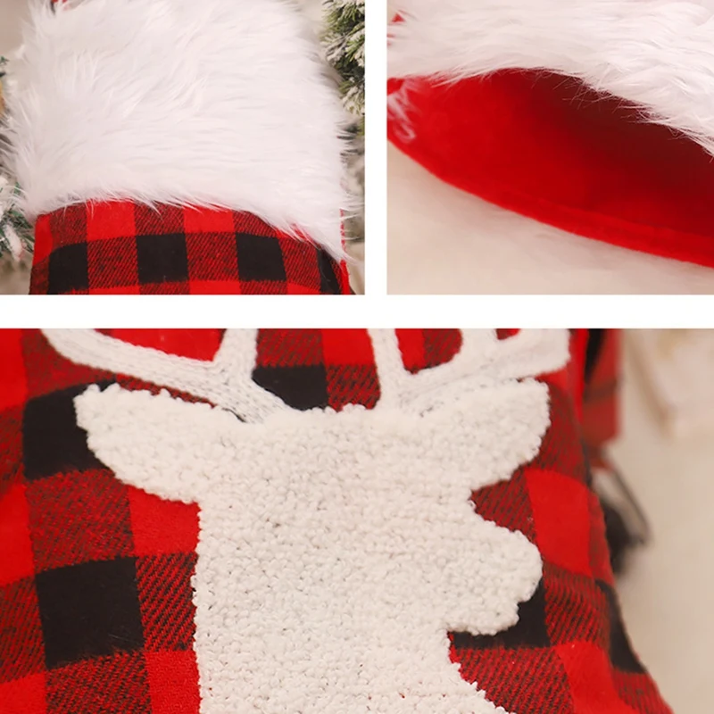 Christmas Decorations White Fur Collar Jacquard Embroidered Plaid Socks Tree Ornaments | Дом и сад