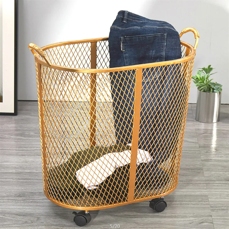 Современная креативная металлическая Золотая корзина для грязной одежды с