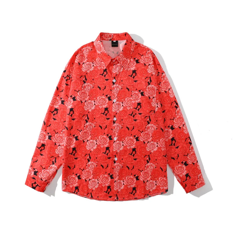 

Рубашка мужская с цветочным принтом, брендовая уличная одежда, длинный рукав, Повседневная Блузка на пуговицах, пальто в стиле хип-хоп, модн...
