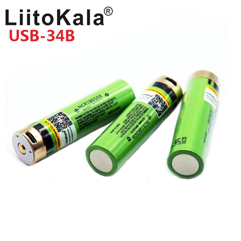 

NewBatteria Ricaricabile USB Agli Ioni Di Litio LiitoKala USB 3.7V 18650 3400mAh Calda Con Indicatore Luminoso A LED Ricarica Cc