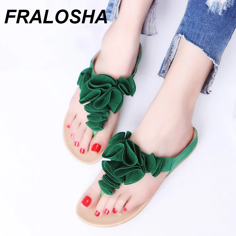 FRALOSHA/Женская обувь на лето 2019 Богемные Вьетнамки Женские сандалии плоской подошве с нескользящим носком