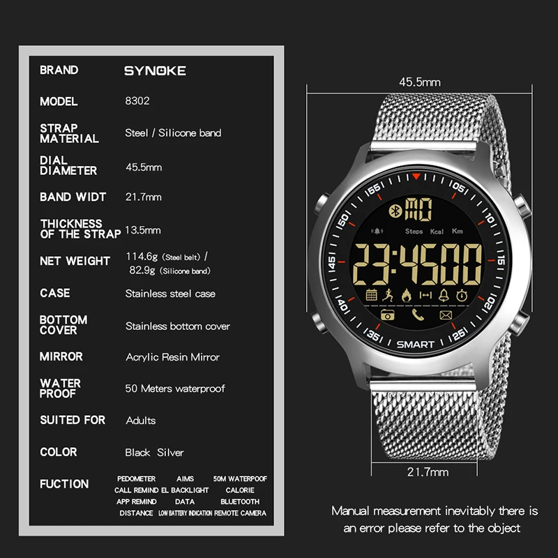 SYNOKE Smart Watch Sport Водонепроницаемый шагомеры сообщение напоминание Bluetooth открытый плавательный мужчины smartwatch для ios телефона Android смарт часы электронные часы спортивные часы фитнес часы