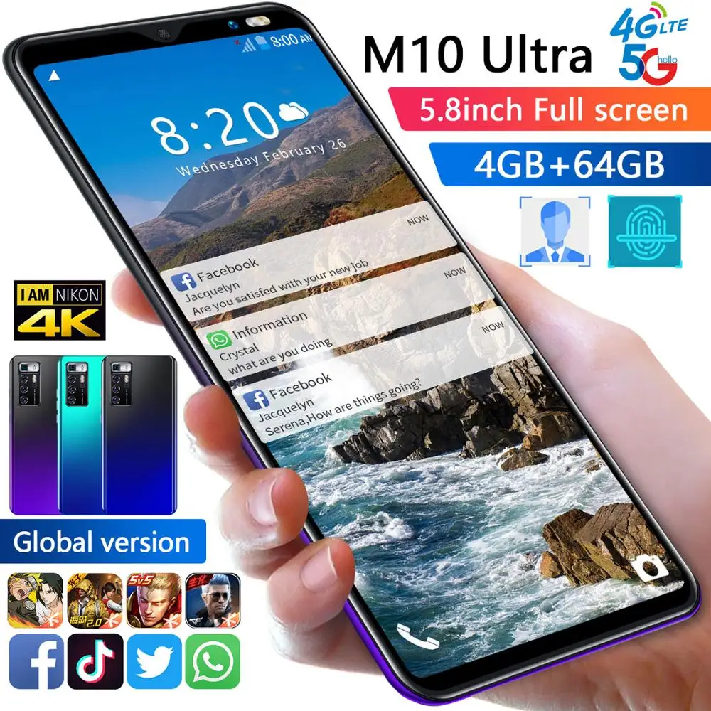 

New Global Version SMART PHONE 7.2inch M10 Ultra SmartPhone 8 256GB 6000mAh Android 10.0 GPS Wifi 4G 5G CellPhone Handset