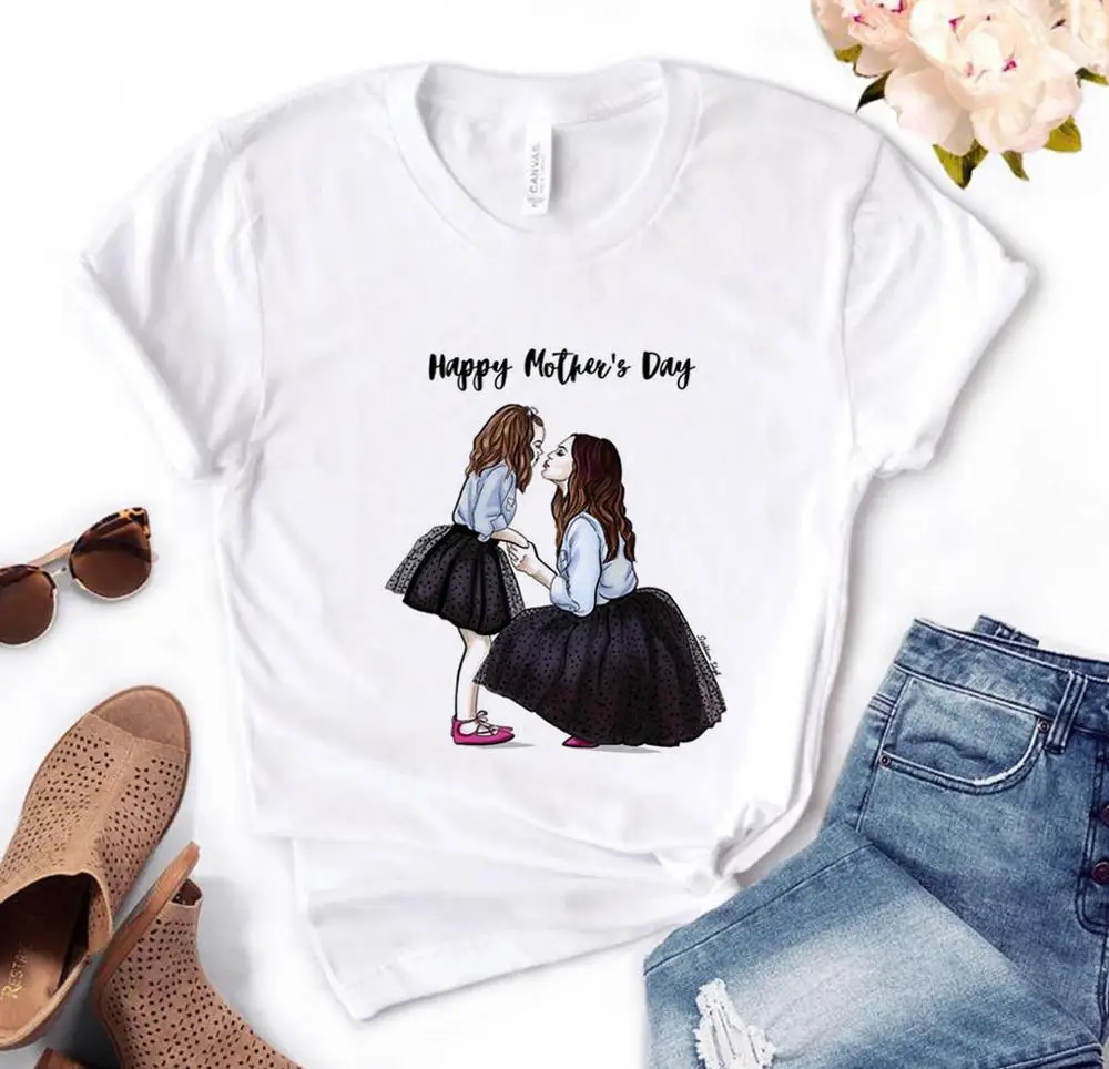 

mom and girl happy mothers day Print Women tshirt Cotton Casual Funny t shirt Gift For Lady Yong Girl Top Tee PM-144