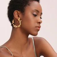 enfashion olive branch leaf hoop earrings for women gold color statement metal flower big hoops earings fashion jewelry ec191072