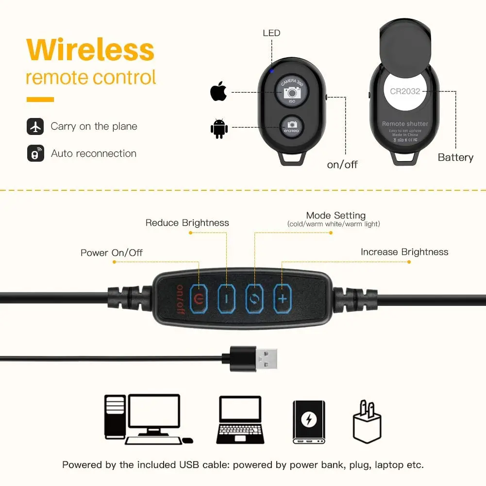 

6 inch Dimmable USB LED Ring Light Selfie Ring Lamp with Bluetooth remote control For TikTok Makeup Video Live Studio Fill light