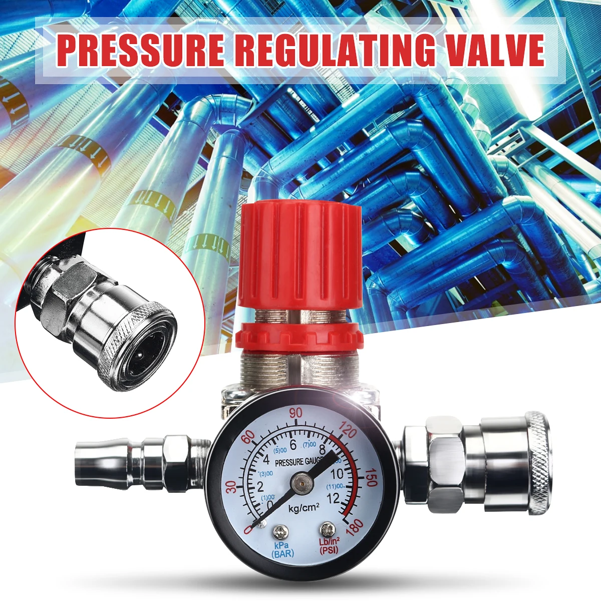 10pc 140PSI 12 Bar Pressure Regulator Switch Control Valve with Gauges 1/4&quot For Air Compressor |