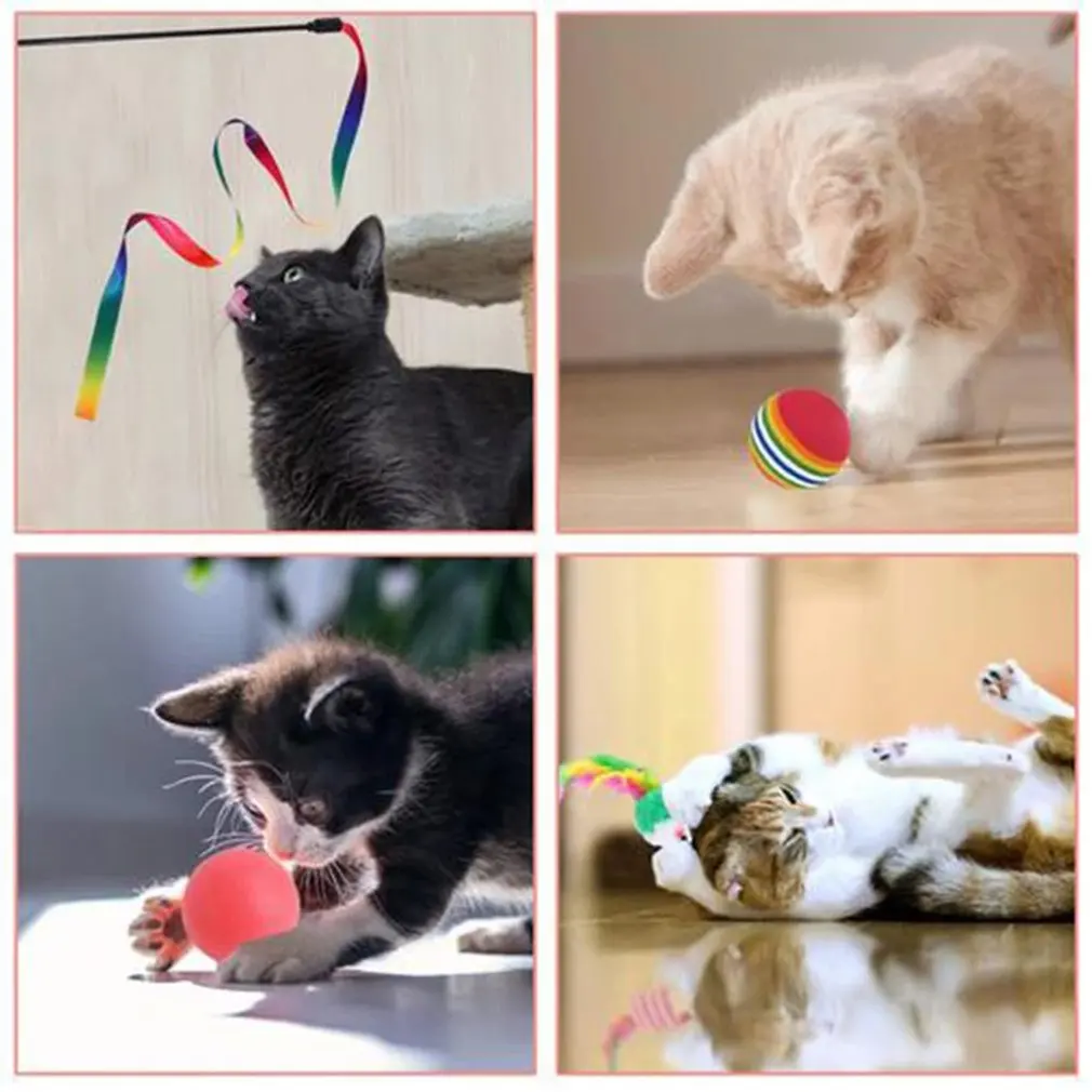

21 pcs Hot High Quality Cat Toys Pet Toy Combination Set Cat Funny Cat Stick Rainbow Tunnel Pet Toy Set Indoor Creative Supplies
