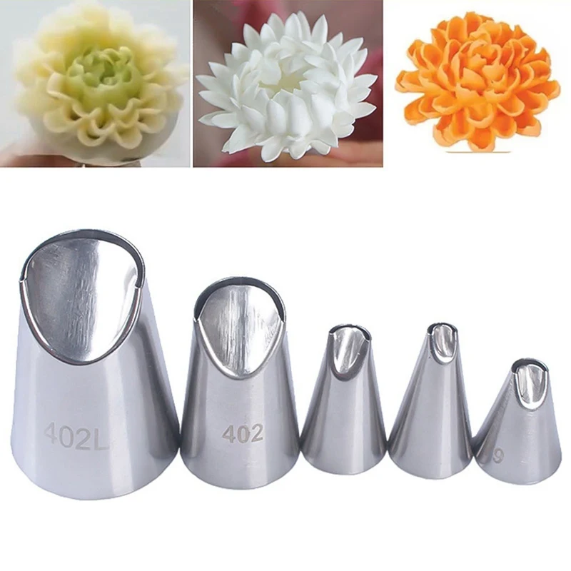 

5pcs/set Flower Nozzle Icing Piping Pastry Nozzles Confectionery Nozzles Tips Kitchen Baking Accessories Cake Decorating Tools
