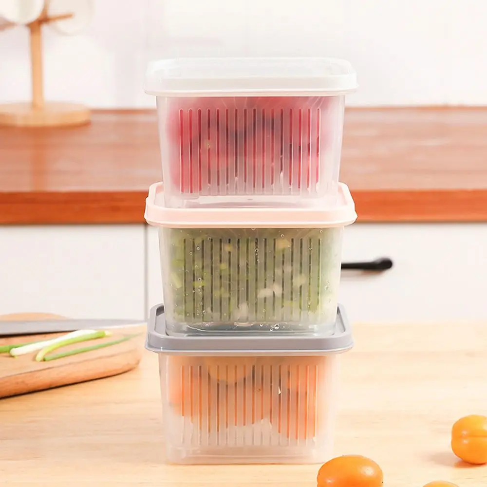 

Drain Layer Airtight Box Food Fresher Rectangular Food Container Storage Sealed Box Drain basket