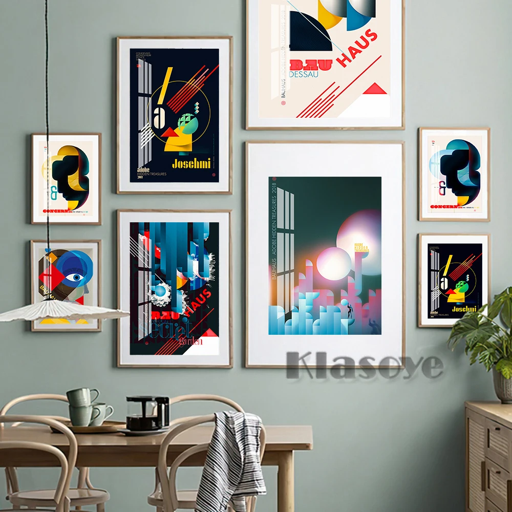 

Bauhaus Exhibition Prints Poster Abstract Illustration Wall Art Painting Living Room Home Decor Canvas Wall Stickers Picture