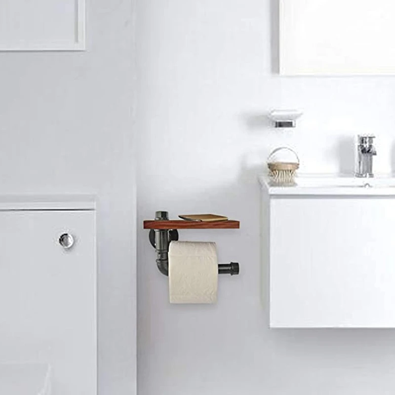 Toilet Paper Roll Holder With Phone Wall Mounted Shelf Rustic Industrial Floating Water Pipe Rack | Мебель
