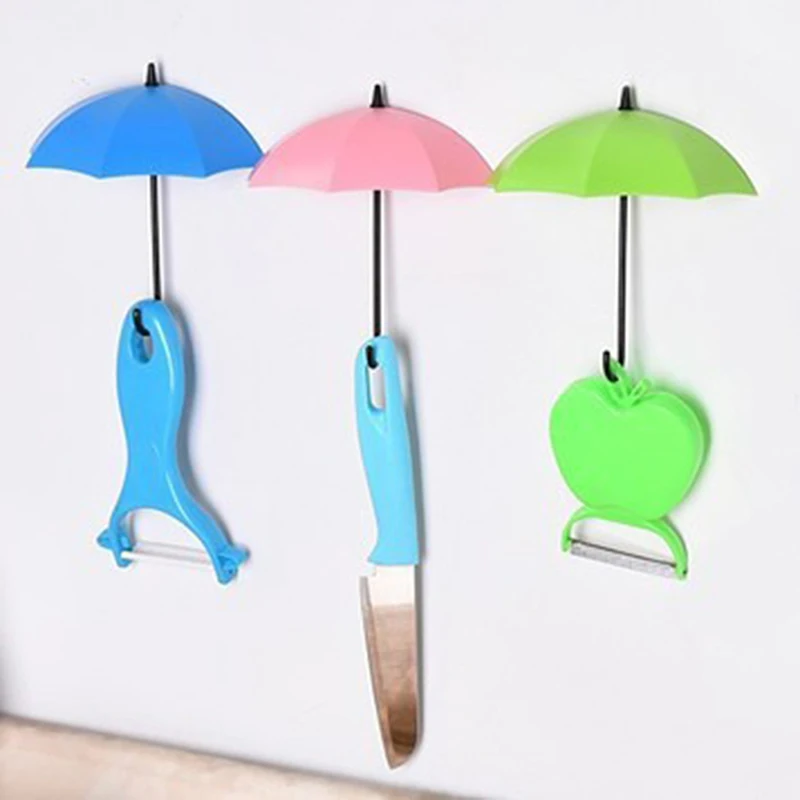 Зонт декоративный крючок без гвоздей самоклеящийся бесшовный Цветной Зонтик