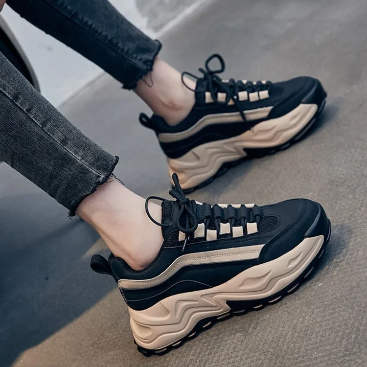 

2021 Comfortable Light Casual Shoes Women's Lace-up Non-slip Sneakers Fashion Women's Shoes Autumn Color Matching Platform Shoes