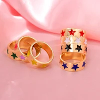 just feel ins trendy cute star enamel rings for women girls gold color metal round geometric rings 2021 new jewelry gift