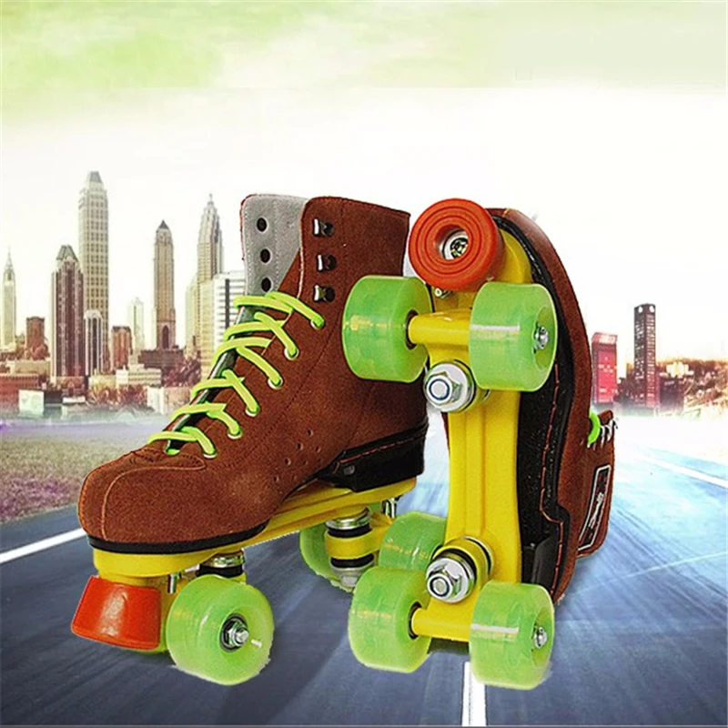 Новые взрослые двойные коньки обувь из коровьей кожи четырехколесные роликовые