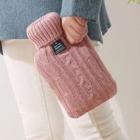 1000ml large knitted hot water bottle solid color water filled bag cloth cover hand warmer winter soft hot water bottle