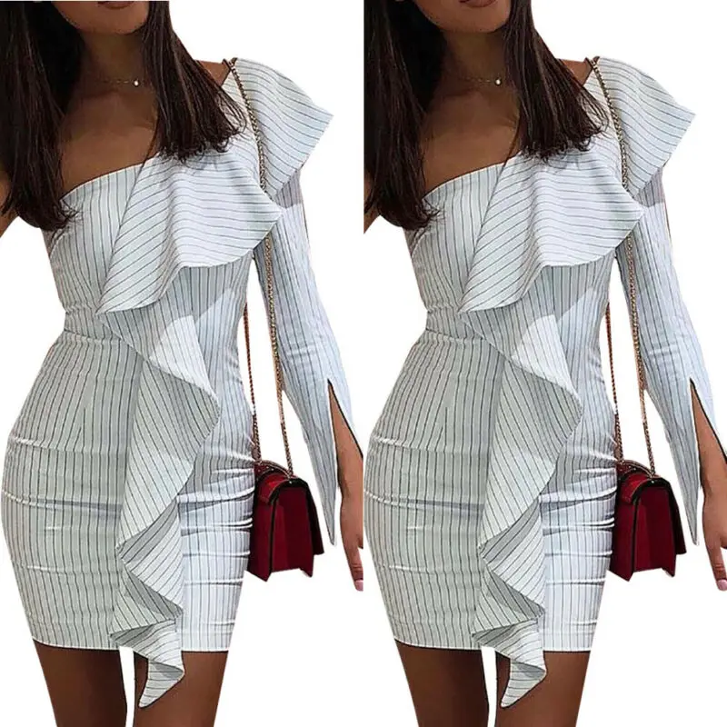 Красивая женская одежда на одно плечо сексуальное облегающее платье мини-платья